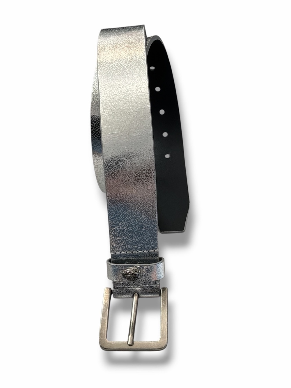 Kurt Geiger Silver Leather Chrome Buckle Classic Belt Size Small/Medium